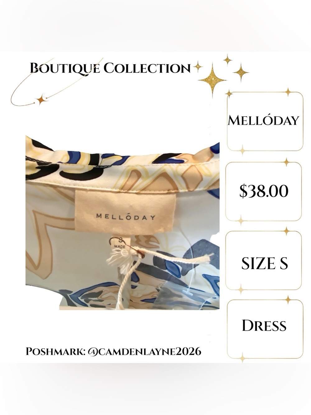 MELLODAY Cream Shirt Dress with Navy and Black Floral Print - Picture 8 of 8